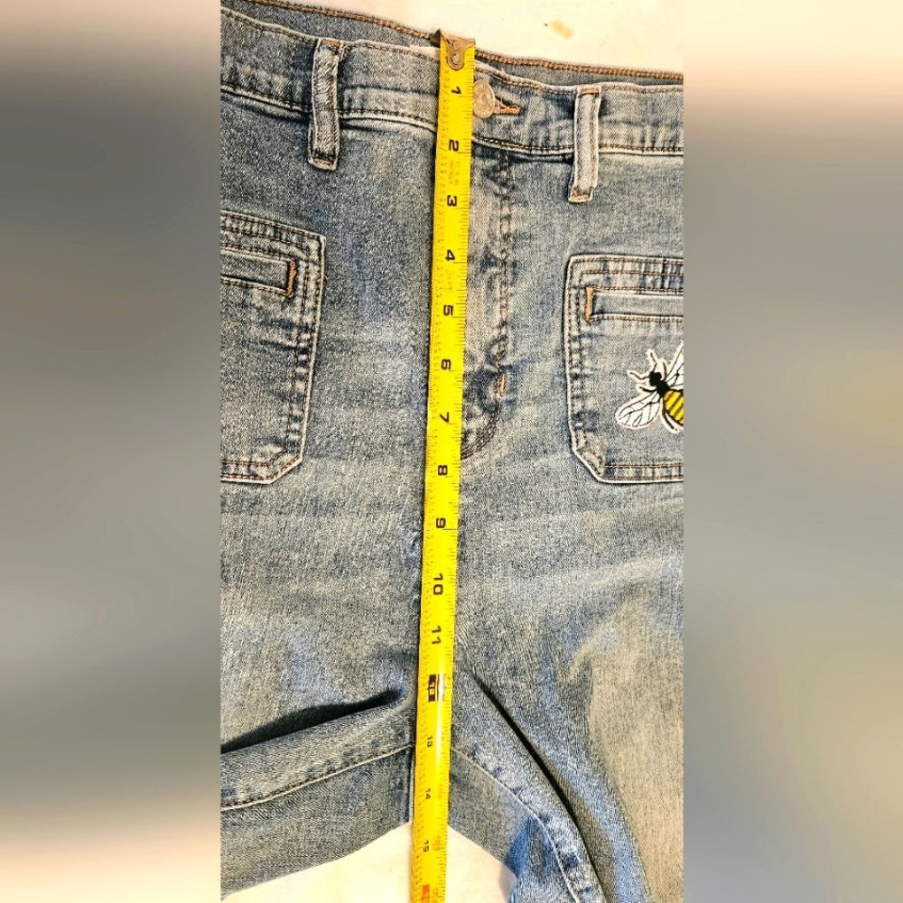 Nicole Miller Jeans Sz 14 Womens Nomad Patches High Rise Bell Bottom Faded Denim - Picture 12 of 16